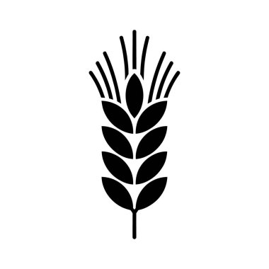 Buğday veya tahıl sapının stilize edilmiş siyah vektör çizimi beyaz bir arkaplanda göze çarpar. Çeşitli kullanımlar için basit, temiz bir estetik gösteriyor..