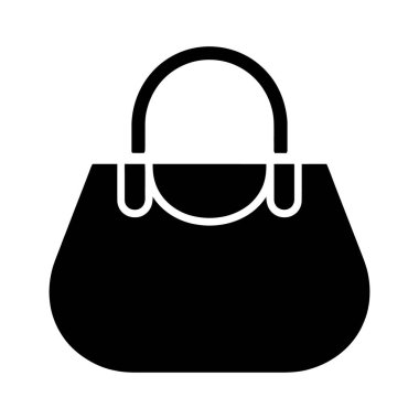 Siyah monokrom moda çantası beyaz bir arkaplan üzerinde sergileniyor, basit bir zerafet ve sofistike bir grafik simgesi içinde.