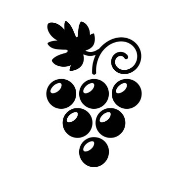 Siyah siluet bir yaprak ile bir üzüm kümesi gösterir, beyaz arkaplanda basit ama tanınabilir bir görüntü oluşturur.