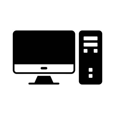 Beyaz zemin üzerinde bir siyah vektör pc gösterilir; biçim basit ve asgari.