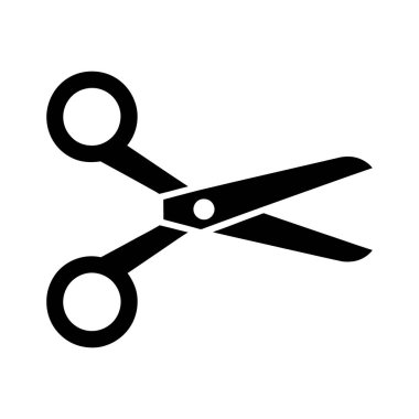 Açık bir siyah makas silueti, net çizgiler ve net bir görsel ile basit ve çarpıcı bir görüntü sunan temiz beyaz bir arkaplan üzerine kuruludur..