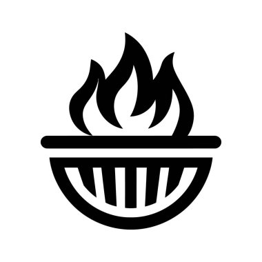 Siyah kase şeklindeki Brezilya ikonundan yanan alevler yükselir. Ateş ikonunun beyaz arkaplanı ve basit, kalın çizgileri vardır..