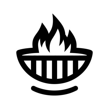 Siyah kase ikonu içinde ateş alevleri yakar. Beyaz arka planda görsel iletişim için mükemmel ve çarpıcı bir görüntü sağlar..