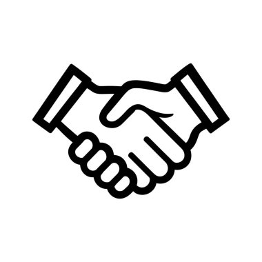 Siyah bir tokalaşma ikonu anlaşma ve ortaklığı simgeler. Anlaşmaları, işbirliğini ve karşılıklı saygıyı temsil eder..