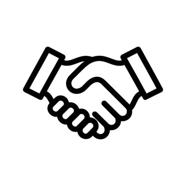 Bir tokalaşma cesur siyah bir çizgiyle tasvir edilir, anlaşma, anlaşma, hoş geldin ve ortaklığı sembolize eder. Beyaz arka planda iş ve kurumsal kavramları temsil etmek basit ama etkilidir..