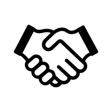 Beyaz arkaplandaki bir minimalist siyah tokalaşma simgesi anlaşma, ortaklık ve iş anlaşmasını, birlik ve başarılı işbirliği kavramlarını ifade eder.