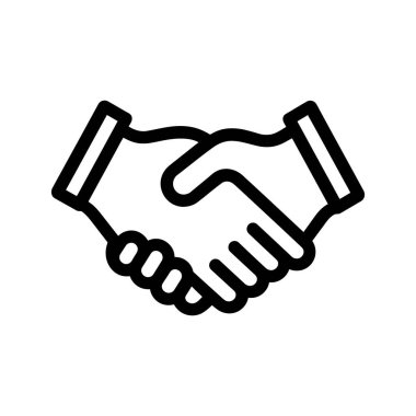 Siyah çizgili sanat, beyaz bir arka planda sunulan iş ortaklığı ya da ortaklığı temsil eden anlaşmayı iki elin kapadığını gösteriyor..