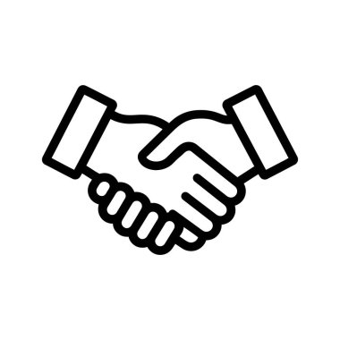 Siyah çizim, beyaz arka planda bir anlaşmayı, ortaklığı ya da anlaşmayı sembolize eden bir tokalaşmada birbirine kenetlenmiş iki eli tasvir ediyor..