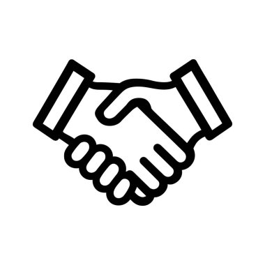 Siyah hat, beyaz bir arkaplanda iki elin titrediğini gösteriyor, anlaşma, ortaklık, işbirliği ve iş ve ilgili faaliyetlerde karşılıklı anlayışı sembolize ediyor.