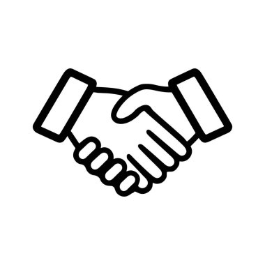 Beyaz bir arkaplanda tasvir edilen, işbirliği, anlaşma ve ortaklığı sembolize eden bir tokalaşma simgesi.