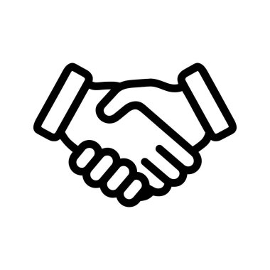 Siyah bir taslak, parmakları birbirine dolanmış, beyaz bir arkaplan üzerine kurulmuş, basit bir simge olarak kabul edilen anlaşma ve ortaklığı simgeleyen bir tokalaşmayı betimler..