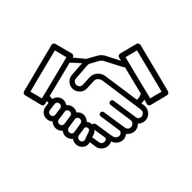 Minimalist siyah çizgi, beyaz arka planda sıkıca birbirine kenetlenmiş bir anlaşma, ortaklık ya da selamlaşma hareketi tasvir eder..