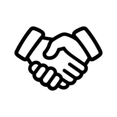 Özetlenen siyah tokalaşma sembolü, iki taraf arasındaki birliği ve işbirliğini temsil ediyor. Basit tasarım beyaz arkaplanda izole edildi.