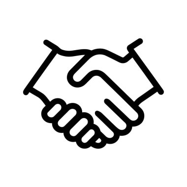 Siyah çizgilerle birbirine kenetlenmiş iki el kavramını gösteren, beyaz arka planda bir iş anlaşması veya işbirliği sembolü gösteren bir tasarım..