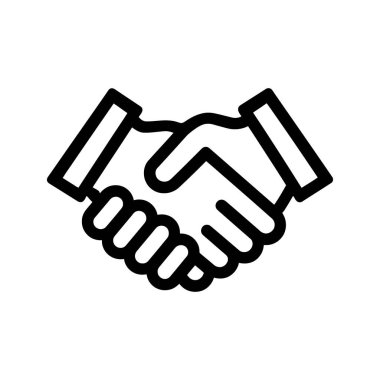 İki el, siyah çizgili beyaz arka planda dostane bir tokalaşmada, anlaşmanın, ortaklığın ya da iş anlaşmasının simgesi olarak bir araya getirilir..