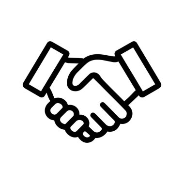 Sağlam bir tokalaşmaya giren iki el, beyaz, anlaşma, ortaklık veya etkili bir anlaşma anlamına gelen siyah ana hatlarıyla resmedilir..