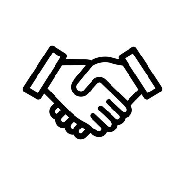 Siyah bir hattaki iki el, beyaz bir arka plana karşı basit ve etkili bir şekilde işbirliği ve güveni gösteren bir anlaşma gösteriyor..