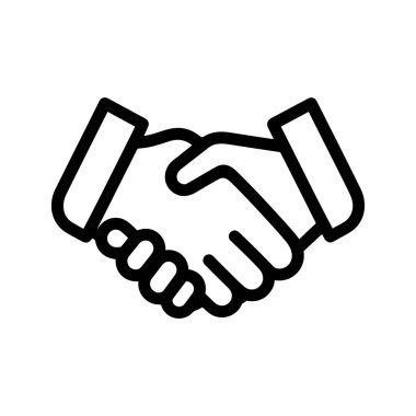 İki el basit bir siyah hatla tokalaşır. Eller beyaz bir arkaplan karşısında birleşik bir simge olarak görünür, anlaşma veya ortaklığı sembolize eder.