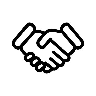 İki el sıkı tokalaşma ile birleşir, anlaşma ve birliği sembolize eder. Bu minimalist çizgi bir işbirliği ya da anlaşma sağlandığını gösteriyor. Beyaz bir arkaplanda geçiyor..