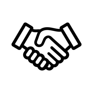 Beyaz arka planda siyah bir çizgi ile ifade edilen iki el, iş anlaşması veya tokalaşma sürecinde gösterilir.
