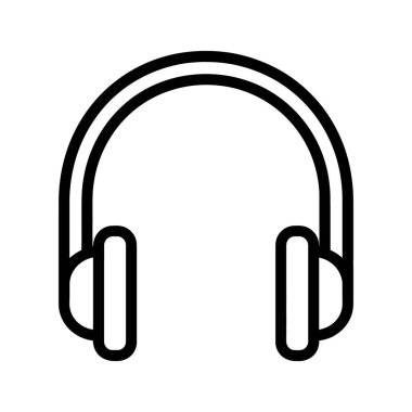 Pürüzsüz, minimalist bir siyah kulaklık ikonu, beyaz bir arkaplan üzerinde sunulan net ve kısa tasarımı ile ses dinleme teknolojisini sembolize eder..