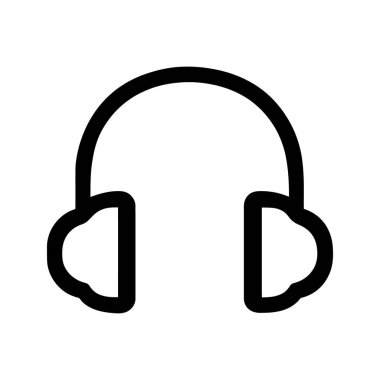 Basit bir siyah kulaklık simgesi, parlak beyaz bir arkaplana karşı oturur ve çok yönlü kullanım için mükemmel olan en az duyarlı estetik ve net çizgi çalışmasını sergiler..