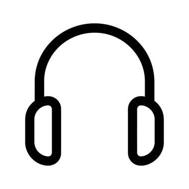 İzole edilmiş siyah bir kulaklık simgesi temiz beyaz bir arkaplanda açıkça duruyor. Yuvarlak tasarımı görsel iletişimdeki basitliği ve berraklığı vurgular..