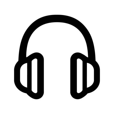 Basit bir taslak biçiminde siyah kulaklık simgesi beyaz bir arkaplanda belirgin bir şekilde gösterilir, temiz ve düz bir sembol sunar.
