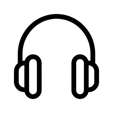 Net bir tasvir basit bir siyah kulaklık ikonunu gösterir, temiz beyaz arka plana karşı doğrudan bir görsel işitsel deneyim sağlar.