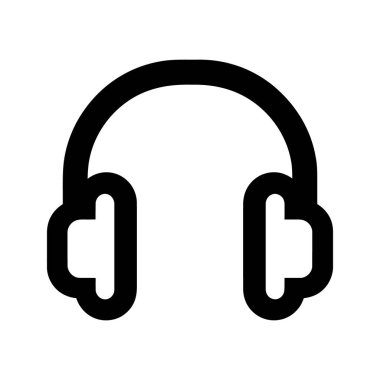 Siyah kulaklık yuvarlak fincanlar ve kafa bandı sunar, beyaz arkaplana karşı ses ve teknoloji kavramları için basit ama tanınabilir bir simge oluşturur.