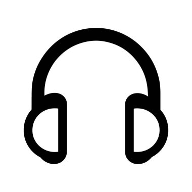 Basit yuvarlak biçimli siyah kulaklık simgesi görünür ve tasarım beyaz arkaplana karşıdır.