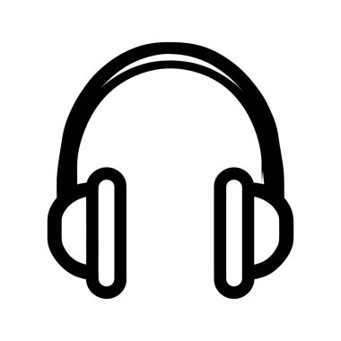 Kulaklıkların siyah ana hatları, temiz beyaz bir arkaplan karşısında ses dinlemek için kullanılan kulaklıkların ve saç bandının tasarımını sergiliyor..