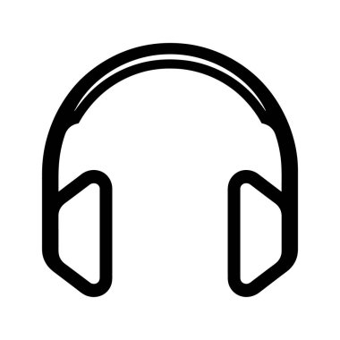 Siyah ana hatlar minimalist bir kulaklık tanımlar, beyaz bir arkaplan karşısında basit bir simge oluşturur, teknoloji veya müzikle ilgili projeler için kullanışlıdır.