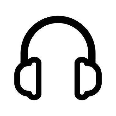Kulaklıkların kalın siyah dış çizgisi temiz beyaz bir arkaplanda görünür, çarpıcı bir kontrast ve çeşitli multimedya uygulamaları için uygun basit ve modern bir sembol oluşturur.