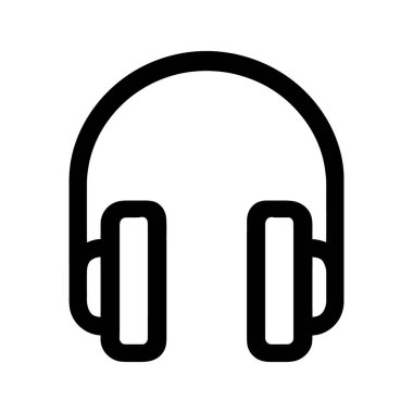 Siyah renkli cesur bir taslak ile gösterilen kulaklıklar, açık ve basit bir teknik simge sunuyor, beyaz bir arkaplan üzerine kurulmuş, ses dinleme cihazlarını temsil eden.