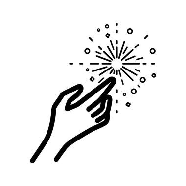 Ana hatlar, beyaz arkaplanda merkezden yayılan çizgiler olan bir yıldızı işaret eden bir eli gösteriyor..