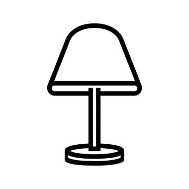 Basit bir siyah çizim, beyaz arka plana karşı yapılmış gölge, gövde ve tabandan oluşan kubbe gölgeli bir lamba içerir..