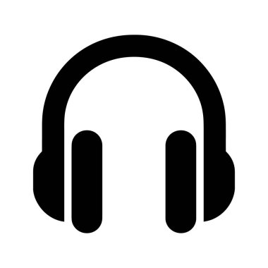 Siyah kulaklıklardan oluşan siluet, müzik, dinleme, teknoloji ve sesi basit ve net bir şekilde temsil etmek için mükemmel olan ses ekipmanlarını beyaz arkaplanda sergiler..