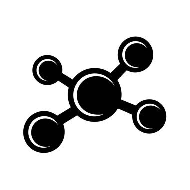 Siyah atom sembolü bilimsel bir moleküler yapı sergiliyor. Molekül, beyaz bir arkaplana karşı merkezi bir küreden yayılan dört bağlantılı kola sahiptir..