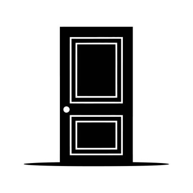 Beyaz çerçeveli siyah kapı beyaz arka planlı düz iki panel dizaynını gösteriyor. Basit bir vektör resmi, mimari veya iç temalar için mükemmel.