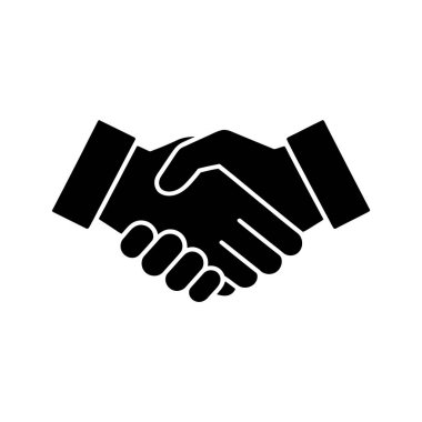 Siyah tokalaşma silueti, işbirliği ve birlik temaları iletmek için mükemmel beyaz bir zemin üzerine işlenmiş anlaşma ve ortaklığı simgeler..