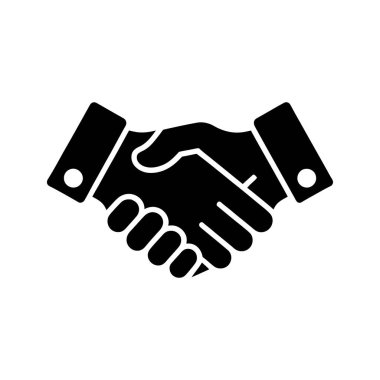 Çeşitli eller arasındaki iş tokalaşması, anlaşmanın, ortaklığın ve başarının siyah bir sembolünü göstermektedir. Beyaz arkaplanda yer alan bu resim, güven ve işbirliğini temsil eder..