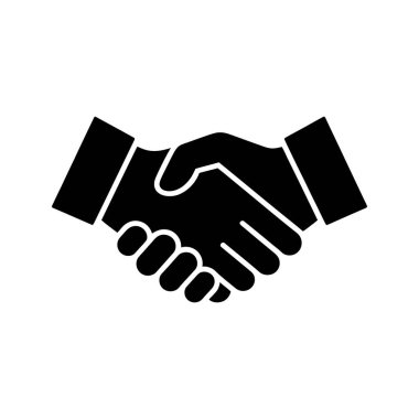 Düz siyah bir simge olarak gösterilen iki el sıkışarak bir araya geliyor. Bu da beyaz arka planda canlı bir şekilde gösteriliyor..