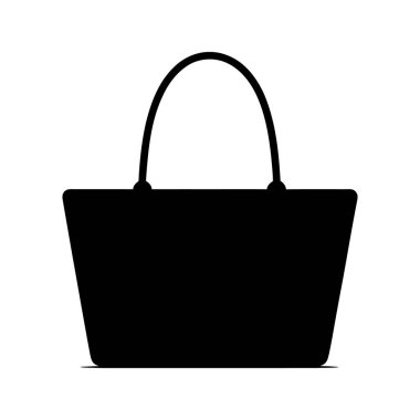 Yuvarlak saplı basit bir siyah taşıma çantası simgesi beyaz arkaplan üzerine kuruludur. Poşette temiz çizgiler ve çeşitli uygulamalar için mükemmel minimalist bir estetik var..