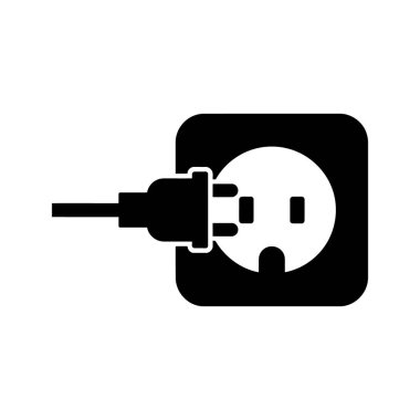 Siyah elektrik prizi beyaz arka planda izole edilmiş olan bu minimalist vektör görüntüsünde beyaz prize bağlanır..