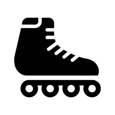 Siyah paten ikonu beyaz arka planda basitliği ve minimalizmi vurgulayan bir bot stili ve dört tekerlek içerir.