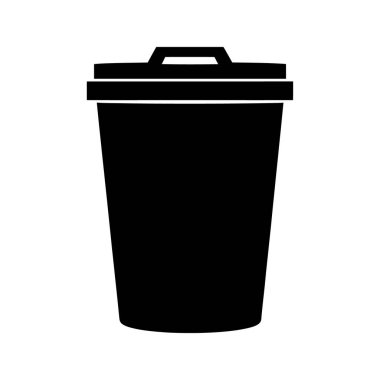 Katı siyah kapaklı bir çöp kutusu beyaz arkaplan üzerine kuruludur.