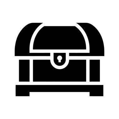 Tarzlı bir siyah göğüs çizimi geleneksel bir kilit ve sağlam ahşap yapısını gösteriyor. Beyaz arka planda göğsün klasik şeklini ve detaylarını vurgulayan minimalist bir tasvirdir..