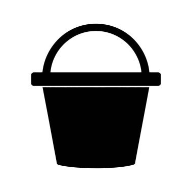 İzole edilmiş bir siyah kova illüstrasyonunda, temiz beyaz bir arkaplan karşısında sunulan ve formunu ve faydasını vurgulayan boş bir boşluk sergilenir.