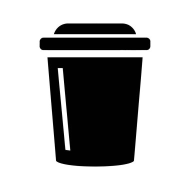 Siyah çöp kovası silueti beyaz arka planda belirgin bir şekilde sergileniyor. Basit tasarımı çeşitli illüstrasyon uygulamaları için mükemmeldir..
